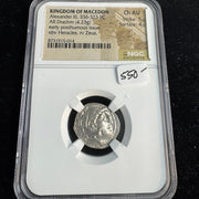 Alexander the Great Macedon AR Drachm, Heracles / Zeus, NGC Choice AU