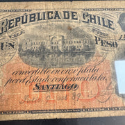 1889 Chile 1 Peso, Handstamps Type 1 & 2, ABNC, P#11b, PCGS F-12