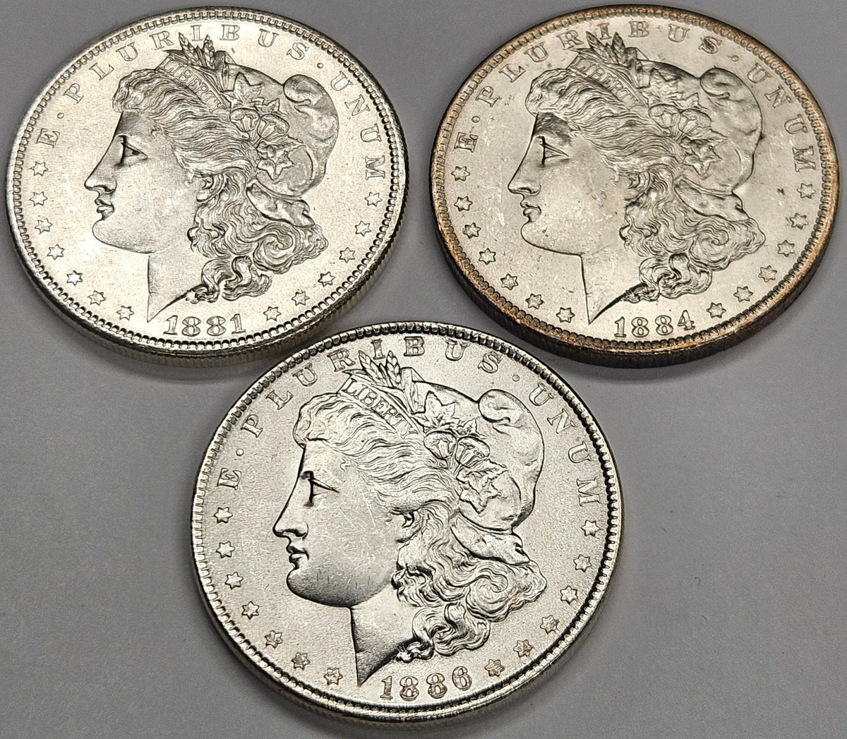 All 3 1881-S, 1884-O, 1886 Morgan Dollars Gem Brilliant Uncirculated