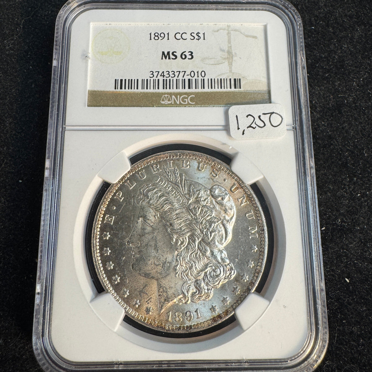 1891-CC Morgan Silver Dollar, NGC MS-63