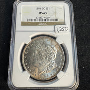 1891-CC Morgan Silver Dollar, NGC MS-63
