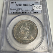 1860 Seated Liberty Half Dollar 50c Proof, PCGS PR-63 Cameo