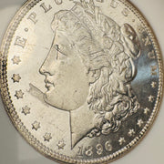 1896 (P) Mint Error Morgan Silver Dollar, Obverse Struck Thru (Debris), NGC MS-64 PL