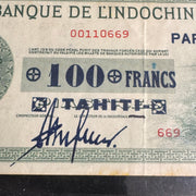 (1943) TAHITI 100 Francs overprint on Bank of Indochina 50 Piastres, P#17b, PMG Ch EF 45