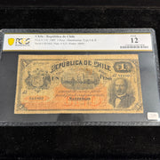 1889 Chile 1 Peso, Handstamps Type 1 & 2, ABNC, P#11b, PCGS F-12