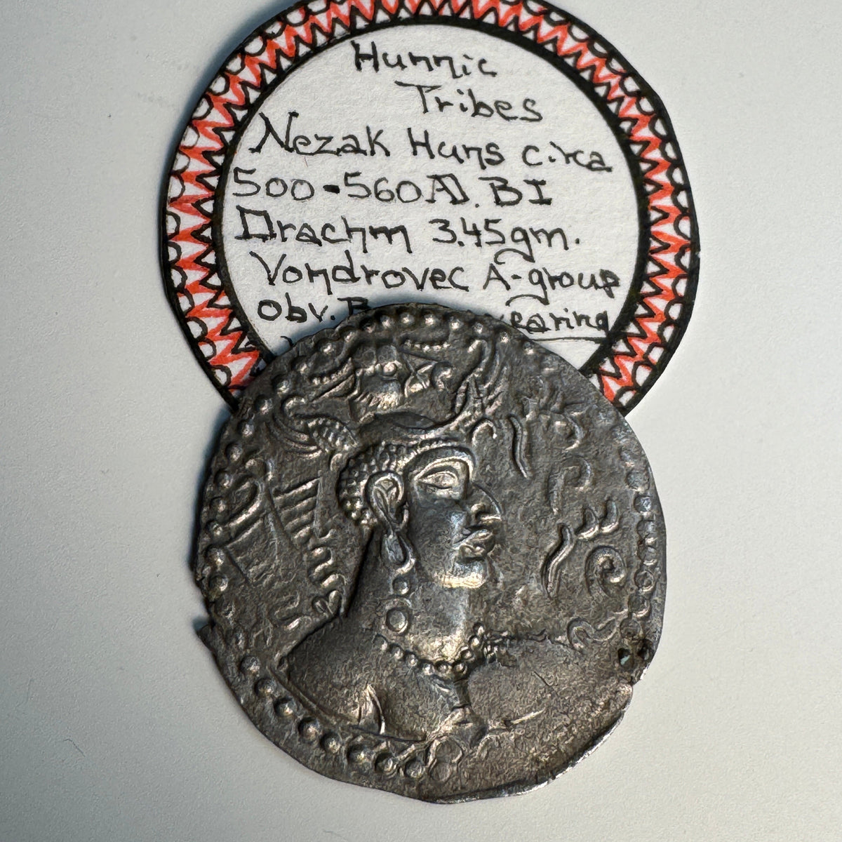 Hunnic Tribes / Nezak Huns (500-506 AD) AR Drachm, King obverse fire alter reverse