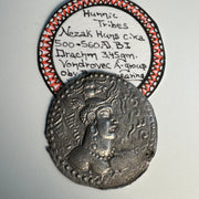 Hunnic Tribes / Nezak Huns (500-506 AD) AR Drachm, King obverse fire alter reverse