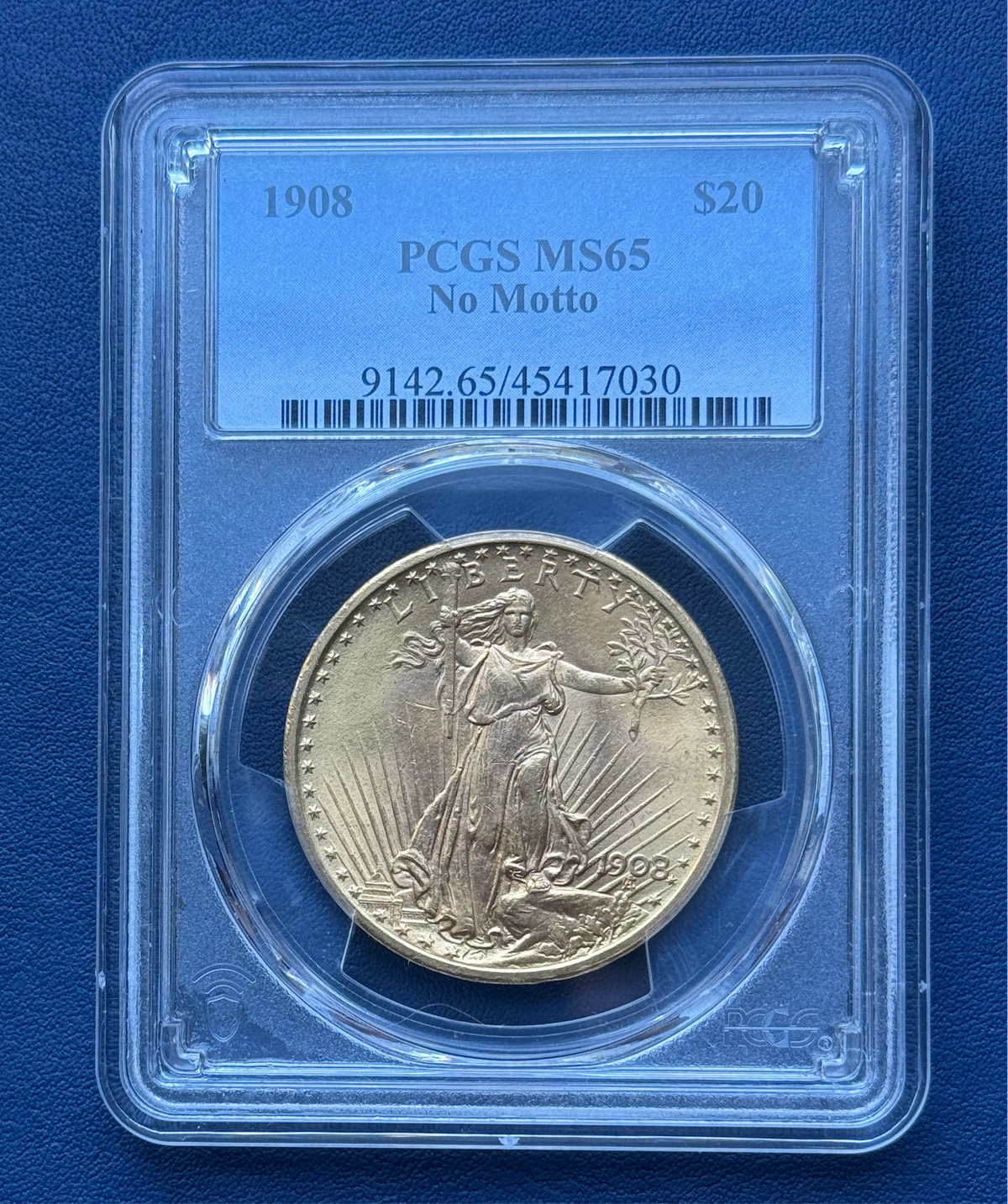 1908 $20 Gold Saint Gaudens Double Eagle PCGS MS65 No Motto