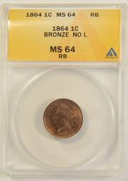 1864 Bronze Indian Cent . . . . ANACS MS-64 RB