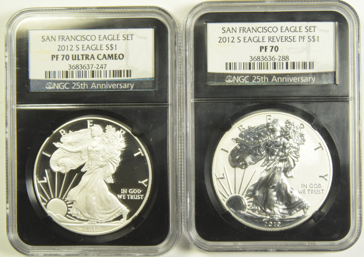 2012-S San Francisco Silver Eagle Set . . . . NGC PF-70, PF-70 Ultra Cameo 25th Anniversary Case