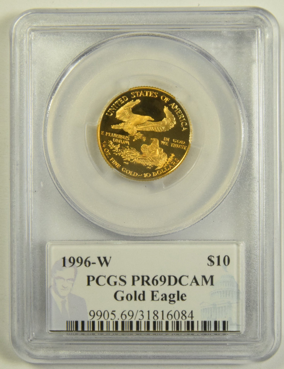 1996-W 1/4 oz. $10.00 Gold Eagle . . . . PCGS PR-69 DCAM Philip Diehl Autograph