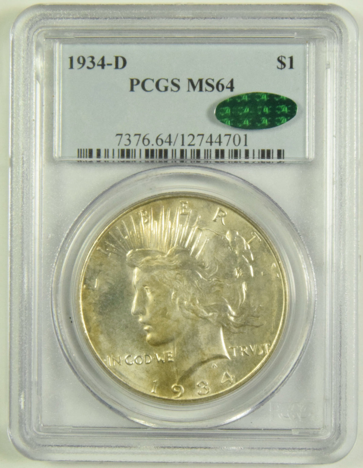 1934-D Peace Dollar . . . . PCGS MS-64 CAC
