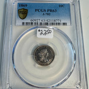 1869 US “Standard Silver” 10c Proof Pattern Dime, J-702, PCGS PR-63