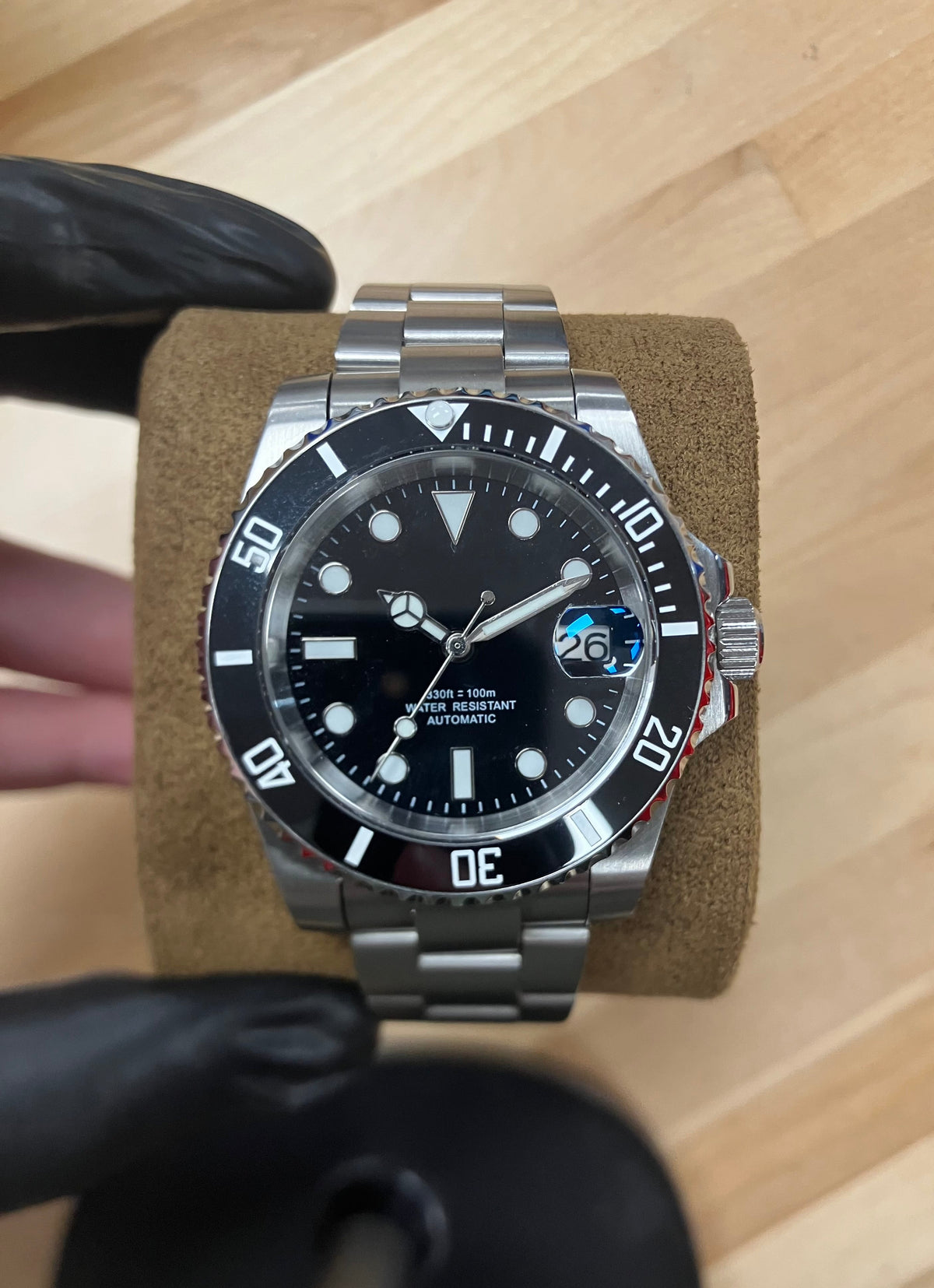 Trey Peru Hand Built Watch and Movement - Black Dial with date - diver style