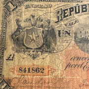 1889 Chile 1 Peso, Handstamps Type 1 & 2, ABNC, P#11b, PCGS F-12