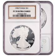 1987-S - 1999-P Silver Eagle PF70 Ultra Cameo Brown Label