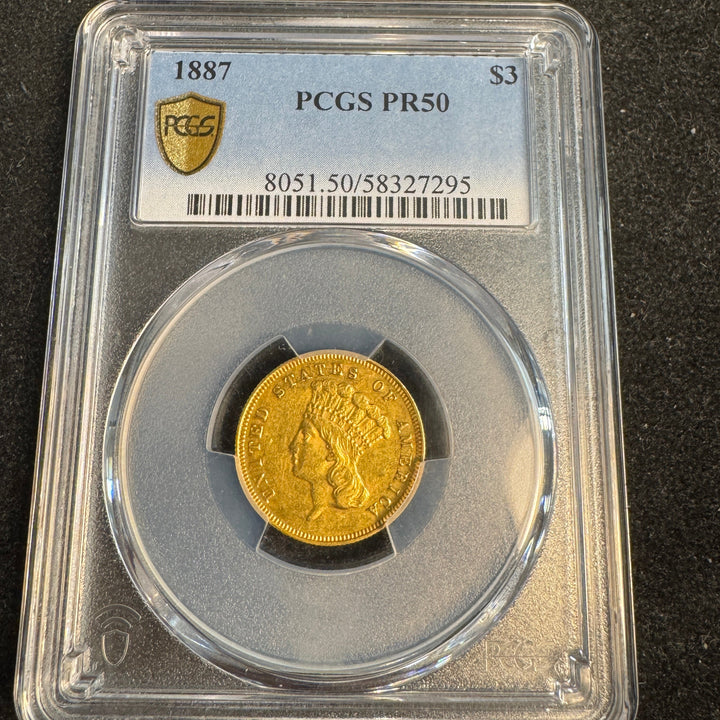 1887 Indian Princess $3 Gold Proof (160 Mintage) PCGS PR-50