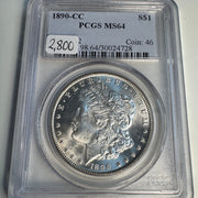 1890-CC Morgan Silver Dollar PCGS MS-64