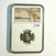 Parthian Empire Phraates II (c132-126 BC) AR Drachm, NGC Choice XF