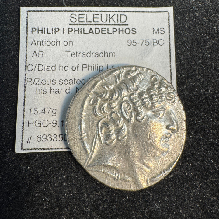 (95-75 BC) Philip I of Philadelphos Seleucid Empire AR Tetradrachm, Rx: Zeus & Nike, Antioch Mint, Ch AU / MS