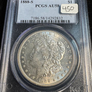 1888-S Morgan Silver Dollar, PCGS AU-58