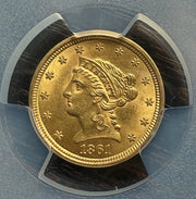 1861 $2.50 Gold Liberty Quarter Eagle PCGS MS63 Shield New Reverse