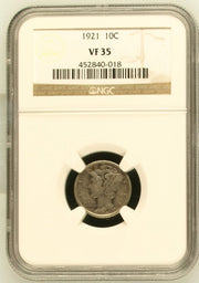 1921 10c Mercury Dime VF35 NGC