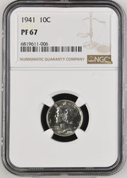 1941 10c Mercury Dime PF 67 NGC