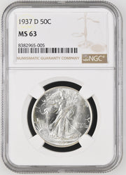1937-D 50C Walking Liberty Half Dollar - MS63 NGC