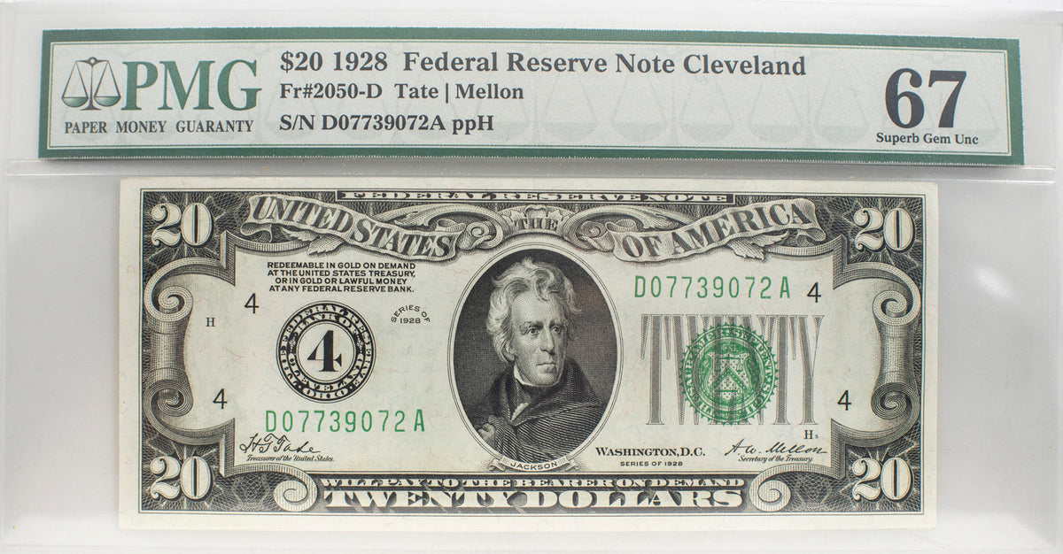 PMG 1928 $20 Cleveland CU67 FR2050-D