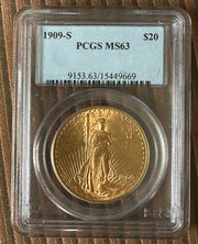 1909-S $20 Saint Gaudens PCGS MS63