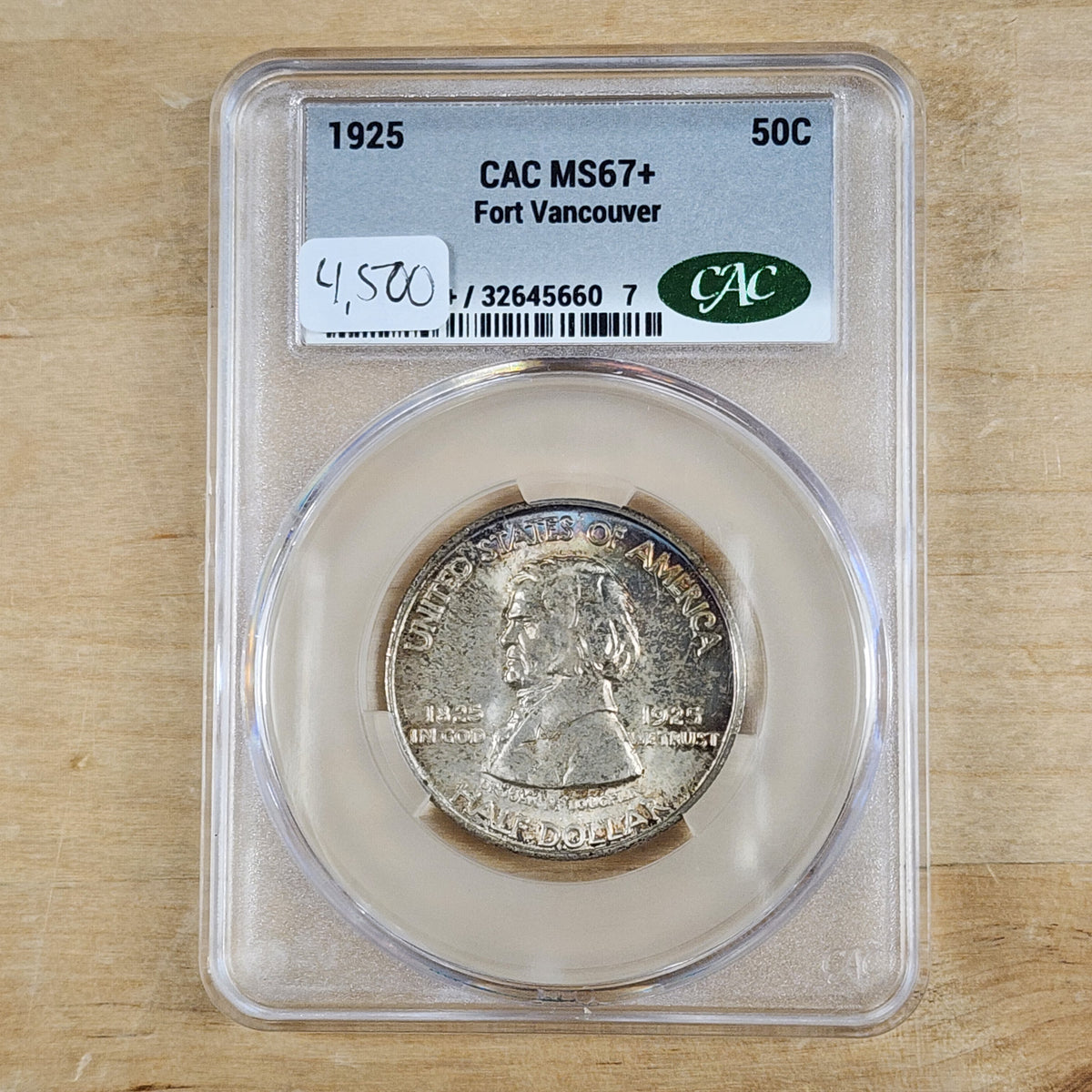 1925 Fort Vancouver Commemorative Half Dollar, Toned MS67+ CAC / CACG